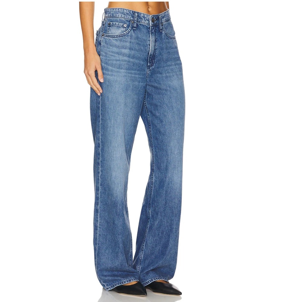 Rag & Bone Featherweight Logan Mid Rise Wide Leg Jeans River Blue Size 32